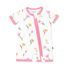 Zipper Shortall Romper in Tulip