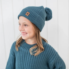 Chunky Knit Pom Beanie in Atlantic