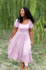 Women’s Smocked Dress in Gingham Thistle