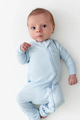 Ribbed Zipper Romper in Breeze