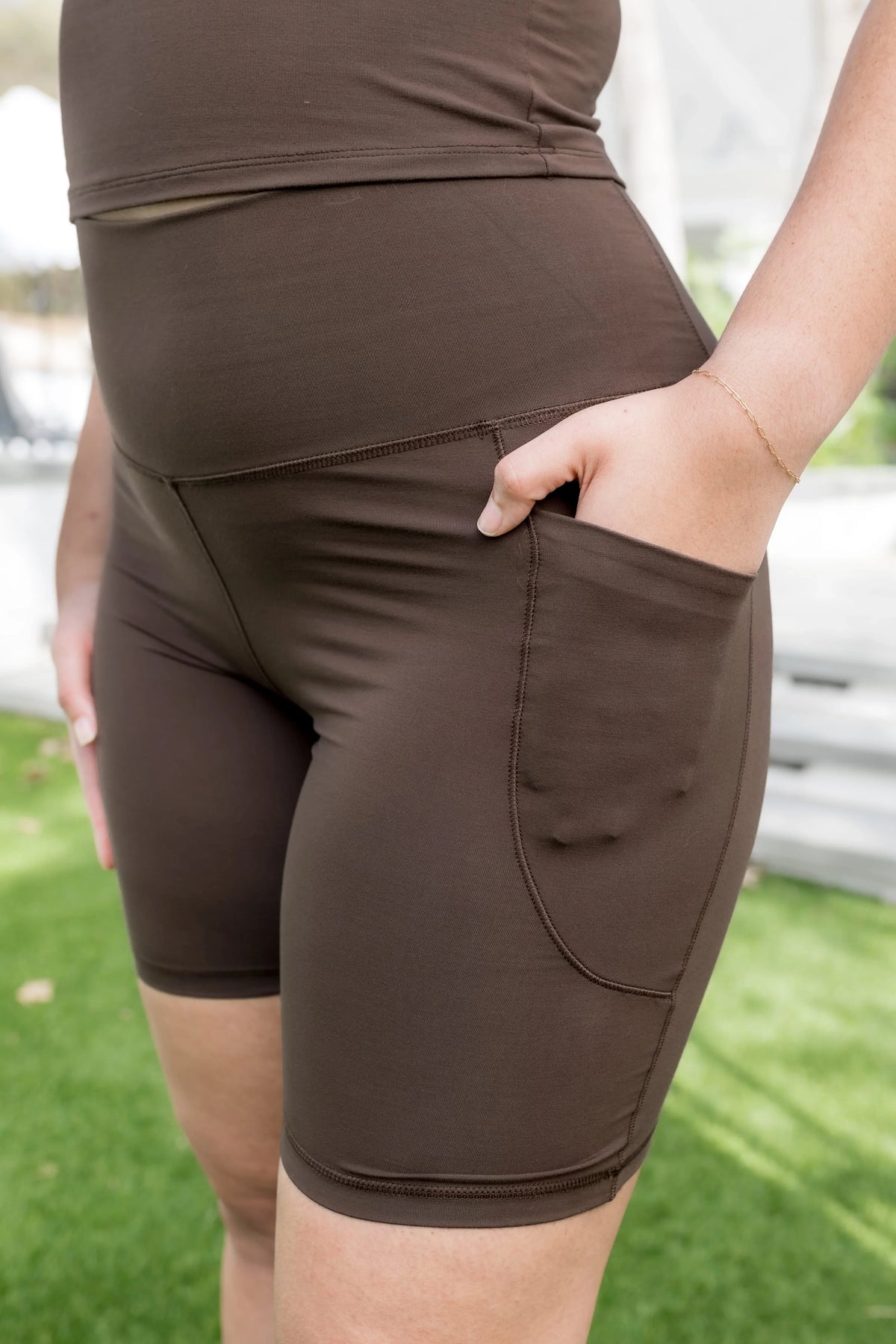 Bamboo Flex High Rise Biker Short in Espresso