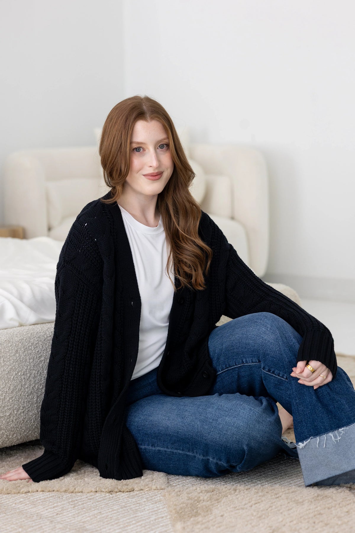 Cable Knit Adult Cardigan in Midnight