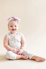 Zippered Sleeveless Romper in Pastel Mickey Mouse