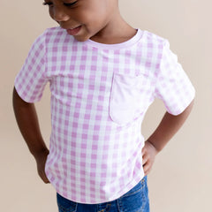 Toddler Crew Neck Tee in Gingham Thistle