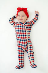 Zippered Footie in Patriotic Gingham