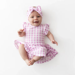 Twirl Bodysuit Dress in Gingham Thistle