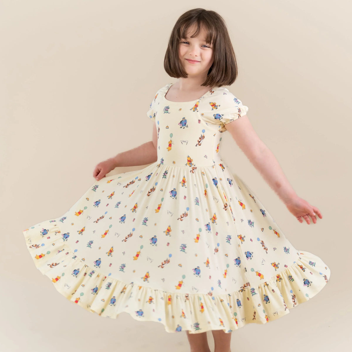 Puff Sleeve Twirl Dress in Winnie the Pooh Celebration