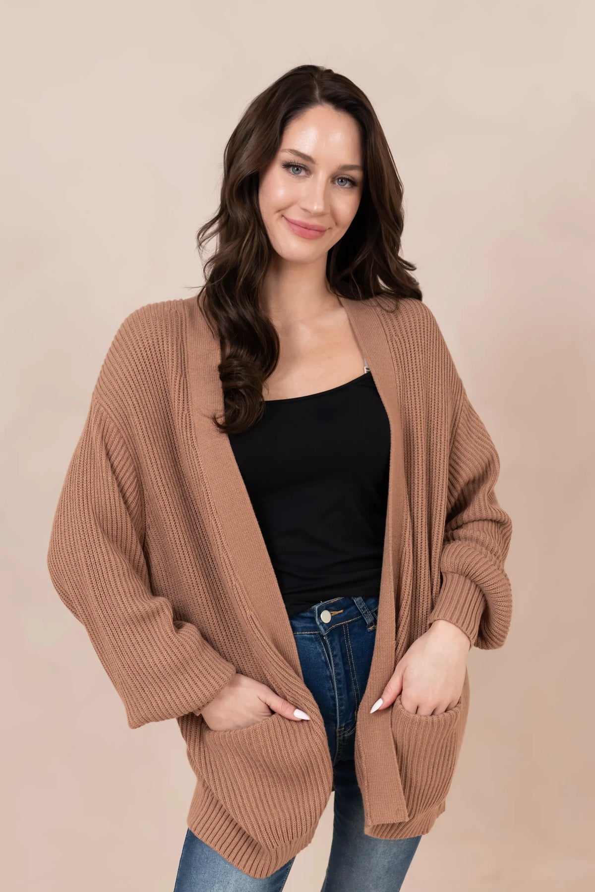 Chunky Knit Women's Oversized Cardigan in Latte