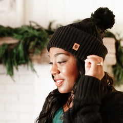 Cable Knit Adult Pom Beanie in Midnight