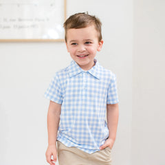 Toddler Short Sleeve Polo in Gingham Breeze
