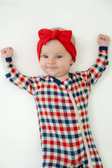 Zippered Footie in Patriotic Gingham