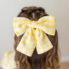Large Alligator Clip Bow in Gingham Chamomile