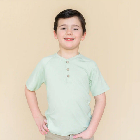 Short Sleeve Toddler Henley Tee in Basil