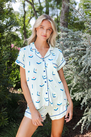 Women's Short Sleeve Pajama Set in Dew Mahjong