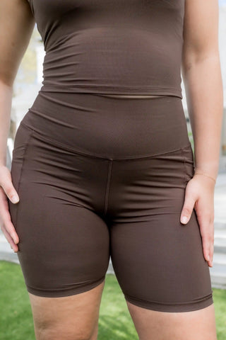 Bamboo Flex High Rise Biker Short in Espresso