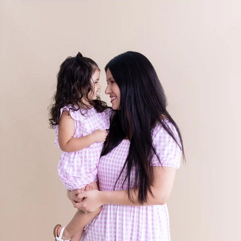 Bubble Romper in Gingham Thistle
