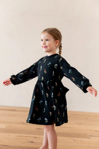 Long Sleeve Skater Dress in Midnight Wildflower