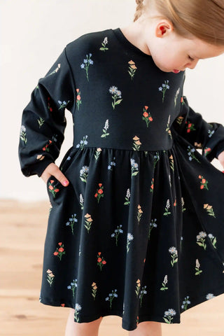 Long Sleeve Skater Dress in Midnight Wildflower