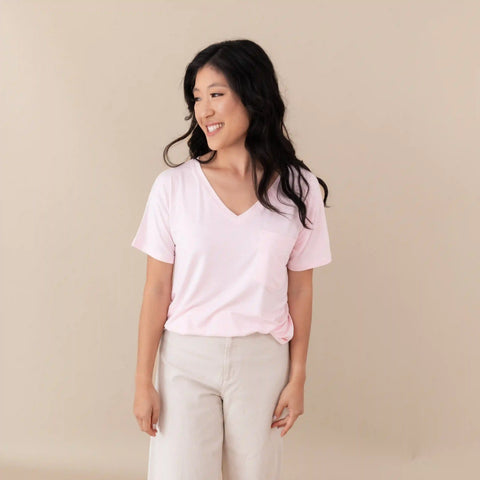 Women's Oversized V-Neck Tee in Sakura