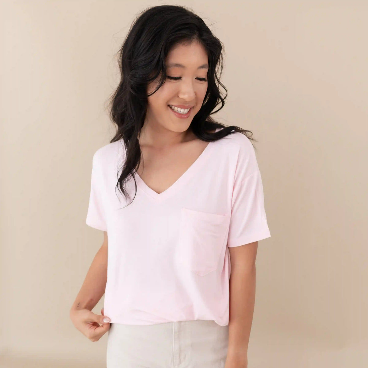 Women's Oversized V-Neck Tee in Sakura