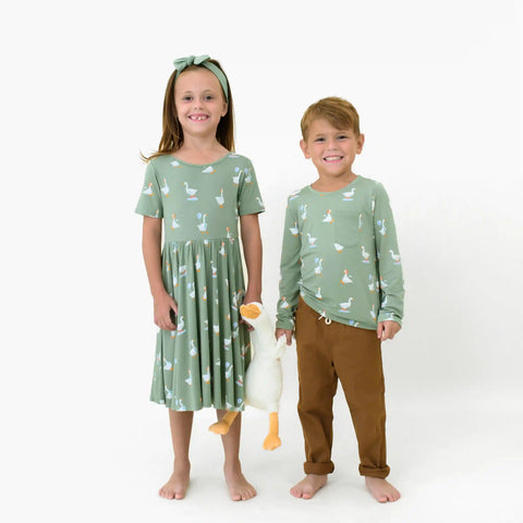 Long Sleeve Toddler Crew Neck Tee in Silly Goose