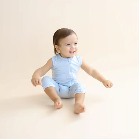 Zippered Sleeveless Romper in Breeze
