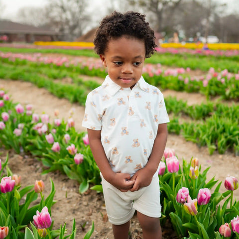 Toddler Short Sleeve Polo in Teddy Bear