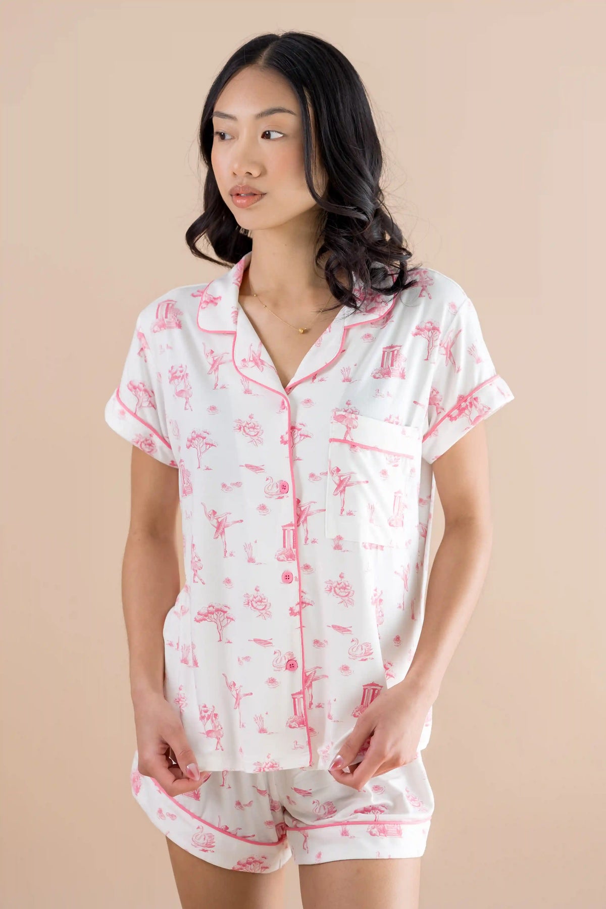 Women's Short Sleeve Pajama Set in Toile Ballet