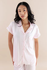 Women's Short Sleeve Cropped Pajama Set in Small Sakura Stripe