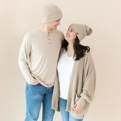 Chunky Knit Adult Ribbed Beanie in Almond