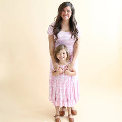 Puff Sleeve Twirl Dress in Gingham Thistle