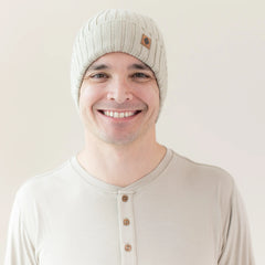 Chunky Knit Adult Ribbed Beanie in Almond