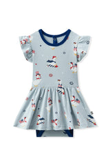 Twirl Bodysuit Dress in Patriotic Goose