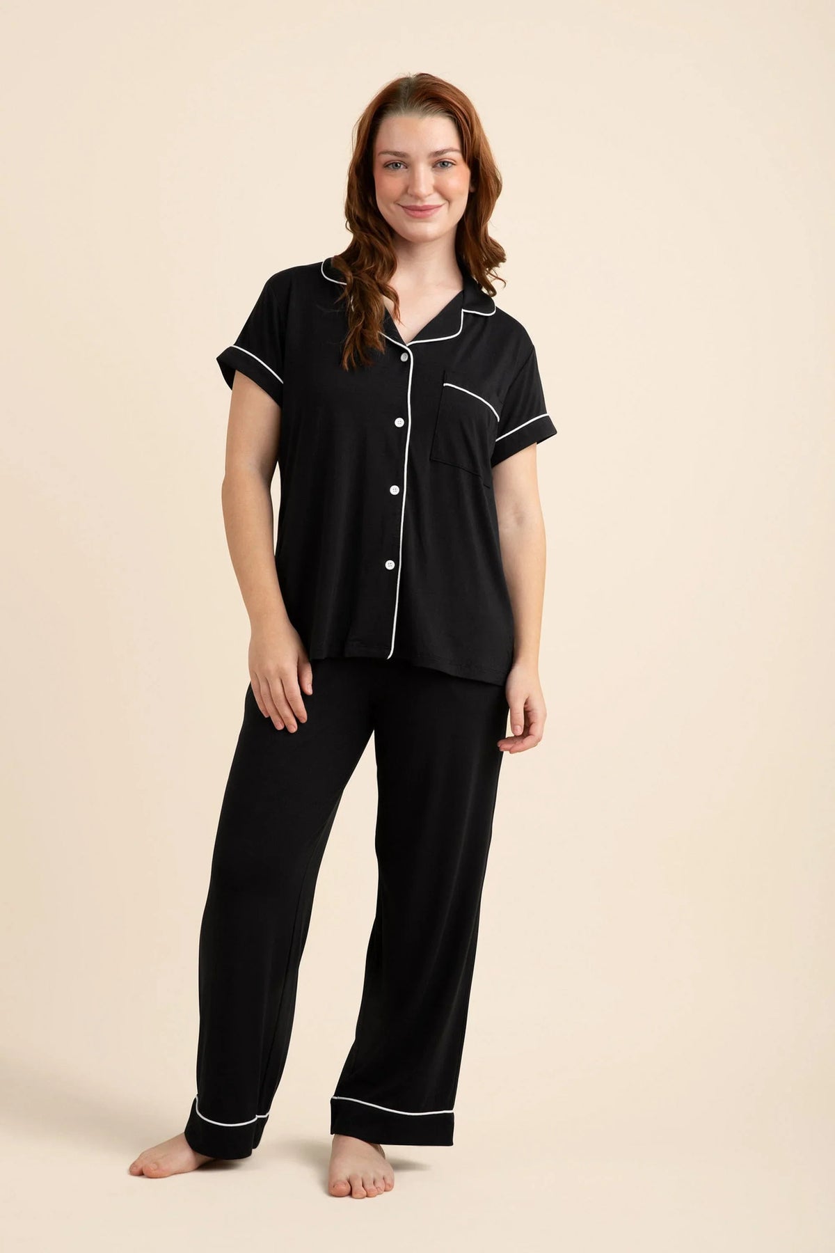 Women's Short Sleeve Cropped Pajama Set in Midnight