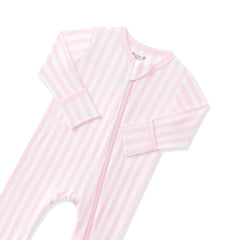 Zippered Romper in Small Sakura Stripe