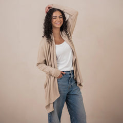 Women's French Terry Wrap Top in Almond
