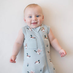 Zippered Sleeveless Romper in Mallard Duck