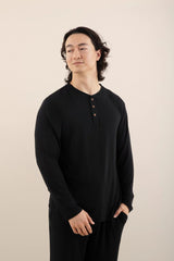 Men's Long Sleeve Henley Top in Midnight