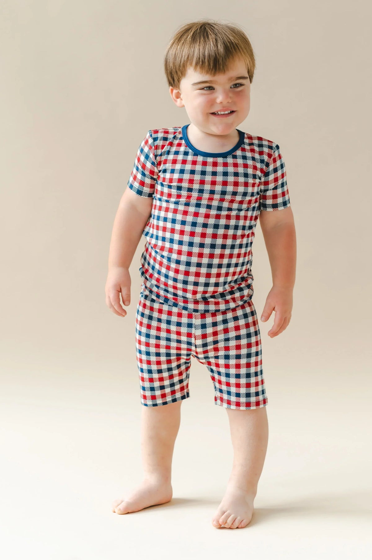 Short Sleeve Pajamas in Patriotic Gingham