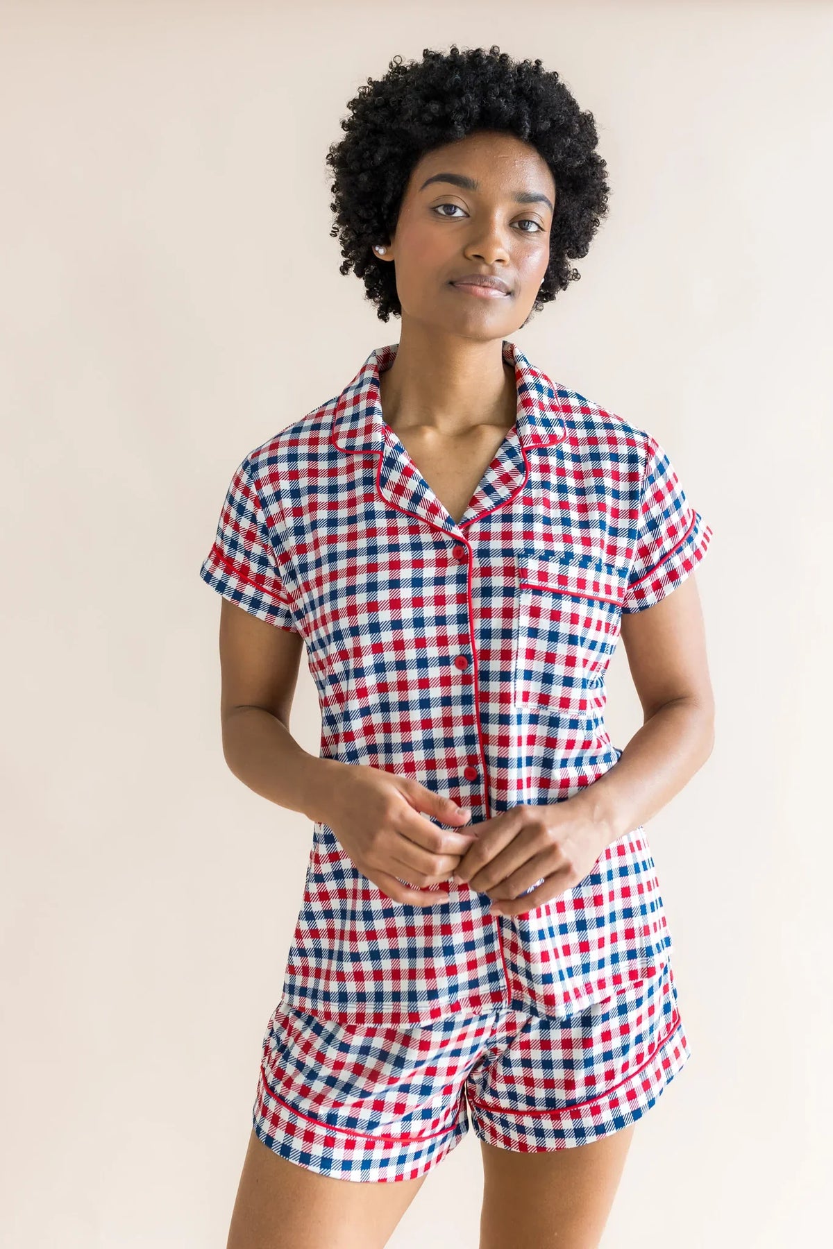 Women's Short Sleeve Pajama Set in Patriotic Gingham