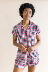 Women's Short Sleeve Pajama Set in Patriotic Gingham