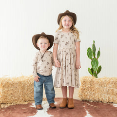 Long Sleeve Toddler Crew Neck Tee in Classic Cowboy