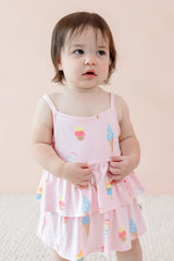 Spaghetti Strap Ruffle Romper in Sakura Ice Cream