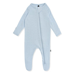 Pointelle Zippered Footie in Breeze