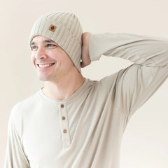 Chunky Knit Adult Ribbed Beanie in Almond