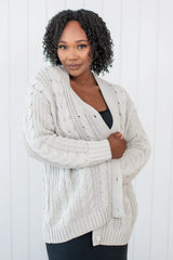Cable Knit Adult Cardigan in Oat