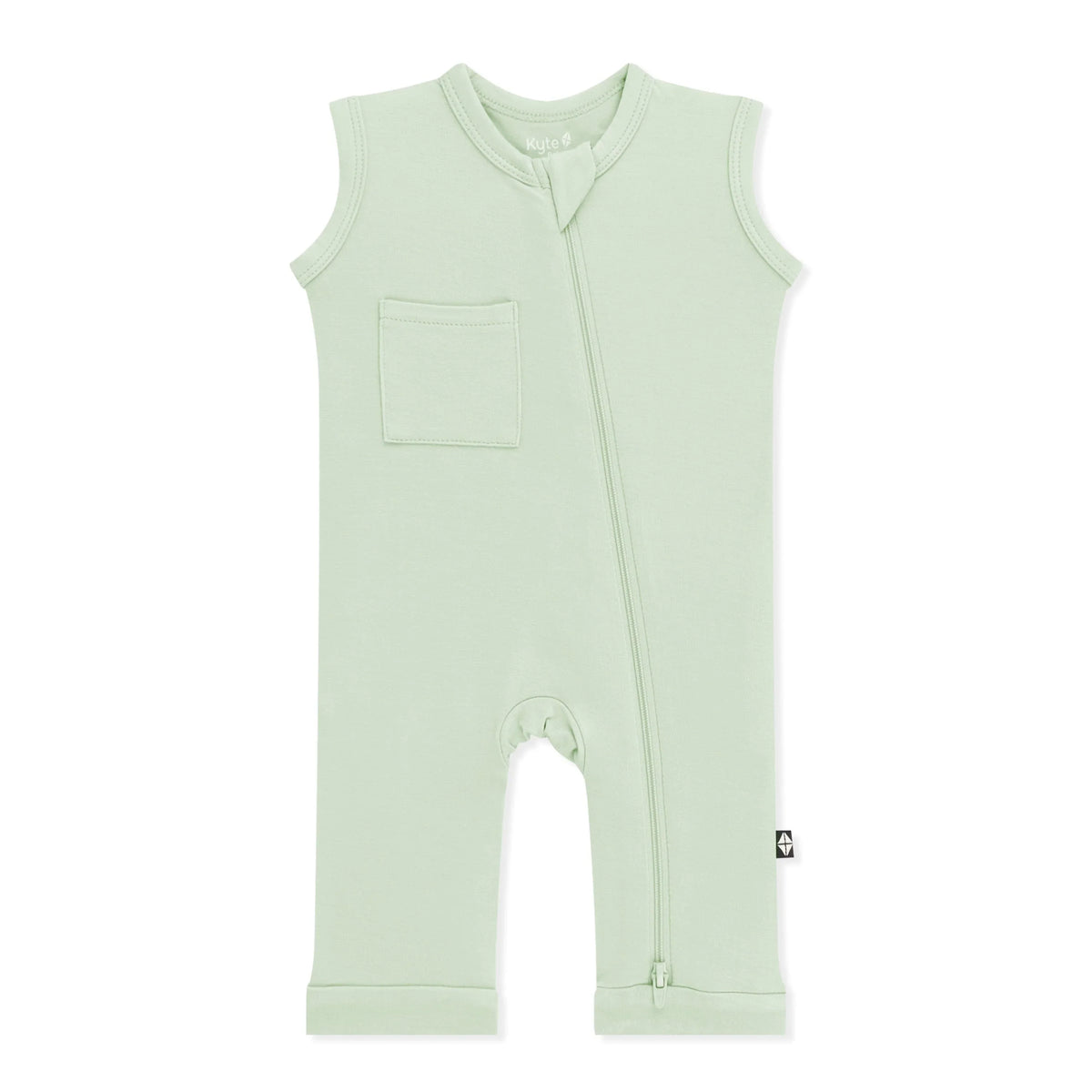 Zippered Sleeveless Romper in Basil