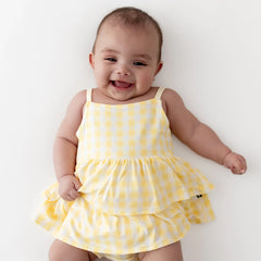 Spaghetti Strap Ruffle Romper in Gingham Chamomile