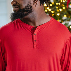 Men's Long Sleeve Henley Top in Cardinal