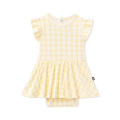Twirl Bodysuit Dress in Gingham Chamomile